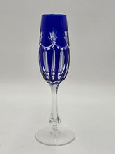 Vintage Ajka Rene Cobalt Blue Cut to Clear Crystal Champagne Flutes Rare Pattern