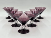 ANTIQUE SET OF 7 MID CENTURY BRYCE WILMINGTON AMETHYST 5 1/2" CHAMPAGNE GLASSES.