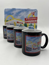 McDonalds Tin With Set Of 4 Coffee Mugs Cups 15 Cent Hamburger Retro MCM