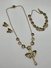 Rare 1940s Japanese 24K Gold Plated Damascene Butterfly Necklace Bracelet Set