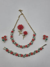 Vintage 1960's MCM Coral Celluloid Flower Jewelry Lot Necklaces Earrings Brooch