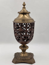 Rare Antique Solid Brass/Cast Iron Two-Tone Lidded Filigree Cut Decorative Urn