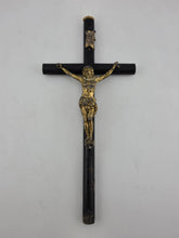 Rare Antique 19th C Crucifix Metal Jesus On Wood Cross W Rare Tips Memento.