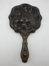 RARE ANTIQUE ART NOUVEAU SILVER PLATED HAND MIRROR REPOUSSE FLOWER DESIGN 1905