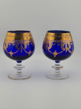 Vintage Arte ltalica Brandy Snifters: Cobalt BlueBlown Glass with Gold