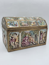 Rare Antique 19th C Large Capodimonte Gilded Porcelain Jewlery Box hand painted.