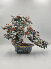 Vintage Large Chinese Hardstone Bonsai Tree Cloisonne Planter Jade Quartz Decor