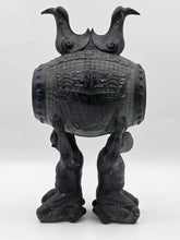 Antique Old China Bronze Ware Dynasty Dragon Head Kneel People Drum Statue 15 in