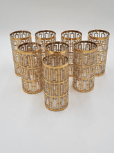 8 Vintage Mid Century Imperial Glass 22k Gold Shoji Trellis Highball Tumblers