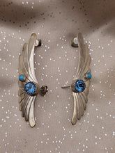 Rare Vintage Sterling Silver Wing Earrings Turquoise Blue Topaz Stone R.B. 925