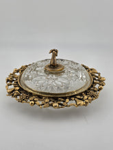 Antique Victorian Ormolu Cut Crystal Covered Vanity Dish W Floral Lid, C 1890.