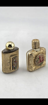 Rare Antique 1950's Mini Perfume Bottles Floral Needlepoint & Gold Tone MCM Lot