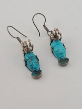 OOAK Vintage Mexican Sterling Silver Aztec-Style Turquoise Face Drop Earrings