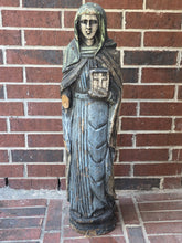 Antique 18th C XL Wooden Sculpture Of Virgin Marie Magdalene Hand Painted. 34 In