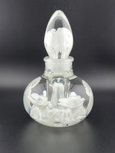Vintage Joe St. Clair Art Glass Perfume bottle White Flowers Paper Weight Style