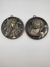 Rare One Of Kind Antique Jesus & Mary Wall Hanging Bronze & Green Marble Plaques