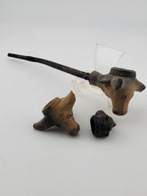 Rare Antique 19th C Bull Head Smoking Terracotta Clay Pipe W 2 Extra Pipes.