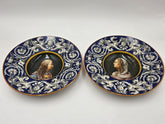 Antique Pair Of Ginori Doccia Renaissance Revival Majolica Portrait Plates c1880