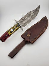 Large Damascus Steel Hunting Bowie Knife W Leather Sheath. 13 Inch Long.
