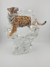 LEOPARD Porcelain Figurine Germany Lead Crystal Cliff Sculpture FRANKLIN MINT 8”