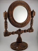 Vintage Wood Vanity Mirror Carved Swivel Round Gothic Witch Style
