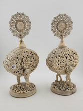 Antique Pair Of White & Gold Tone Metal Glass Hibiscus Filigree Perfume Decanter