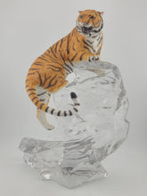 VTG Franklin Mint Bengal Tiger on a Crystal Glass Rock Sculpture 9.5" Mint Cond.