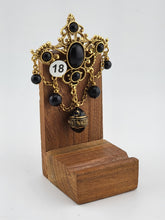 VTG 1928 BROOCH VICTORIAN REVIVAL BLACK GLASS BEAD DANGLE OPENWORK GOLDTONE PIN