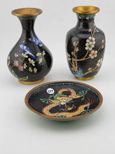 Gorgeous Assortment Of Mid Century Cloisonne Including 2 VASES & 1 Plate.