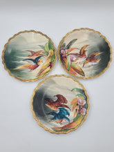 SET OF 3 ANTIQUE LIMOGES FRANCE LRL HAND PAINTED BIRDS CABINET PLATE SIGNED