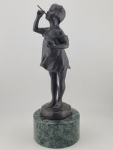 Vintage Bronze Sculpture by Suzanne Crizaro “Girl Blowing Bubbles” Marble Stand