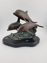 Vintage SPI Three Bronze Dolphin Leaping Sculpture Figurine Signed Marble Base