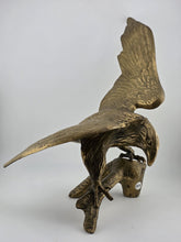 Vintage MCM Large Brass American Bald Eagle Perched on a Branch 14" Wingspan