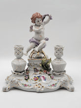 Rare Antique 19th C Porcelain Candle Holder Stand W Cherub & Flowers. Stamped.