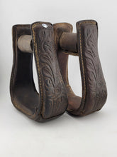 Antique Horse Western Stirrups Saddle Tack Floral Handmade Leather Covered Pair