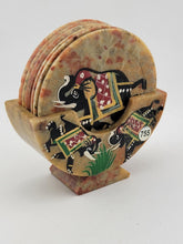 Rare Set Handcrafted Marble Soapstone 6 Coaster Elephant Painted Art India