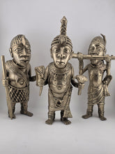 Rare Set Of 3 Monumental 19th C African Benin Oba Warrior Bronze Sculptures