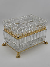 French Baccarat Style Jewelry Casket Footed Box Heavy Crystal Glass Hinged Lid