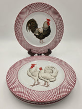 Set of 4 Devonshire Haldon Dinner Plates White Black Rooster Hen Red Lattice.