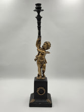 Rare Antique Brass Gilt Cherub Figural Candlestick Empire Revival 23 in Tall.