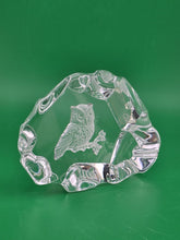 Crystal Paperweight Etched Owl On Branch Art Glass Clear