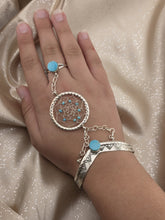 Vintage RB 925 Sterling Silver Turquoise Hand Chain Slave Bracelet Southwestern