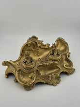 Antique 19th C French Louis XV Rococo Ornate Gilt Bronze Ormolu Inkwell Inkstand