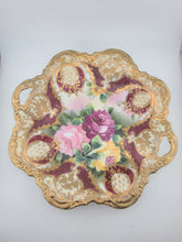 Antique Royal Kinran Nippon HandPainted Platter Moriage Pink Yellow Rose Gold