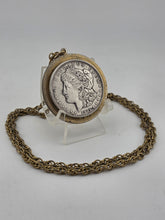 Antique 1921 Morgan Silver Dollar Pendant & 24" Gold Plated chain.