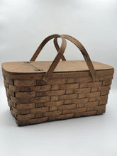Antique C 1920's Picnic Basket 1" Woven Slats Naturally Aged Patina Handles Lid