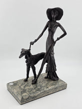 Rare 1930's Art Deco French Bronze Sculpture of Lady Walking Her Greyhound Dog.