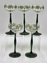 Set Of 5 Theresienthal Enameled Hock Stemware Wine Glass W Grapes & Leaves C1920
