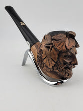 Vintage European Wood Block Pipe Hand Carved Bacco Baccus Greek Worrior Theme.