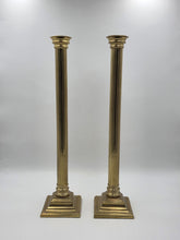 Pair Antique Monumental Brass Fluted Column Candlestick Neoclassical Regency 22”